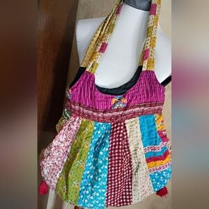 Earthbound Colorful Boho Purse With Stitching And Tassels